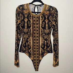 Fashion Nova Black and Gold Bodysuit